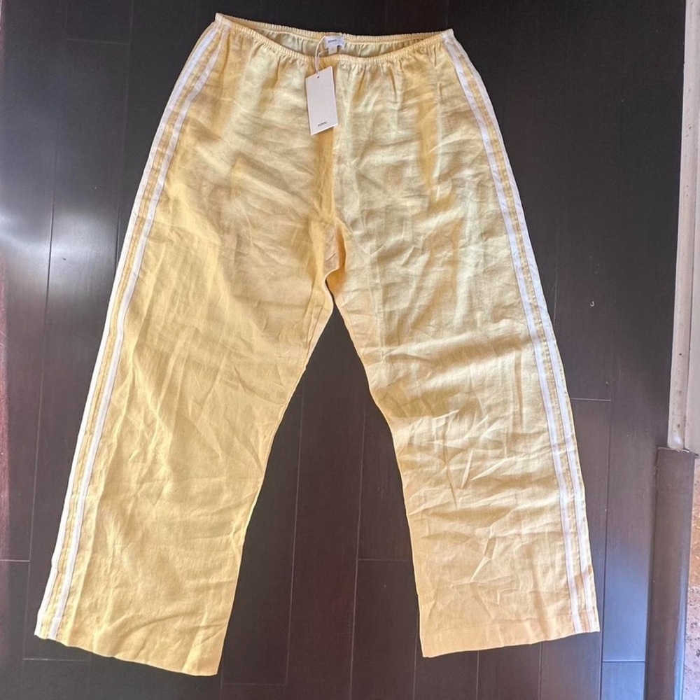 Donni Yellow Linen Pants with White Stripes